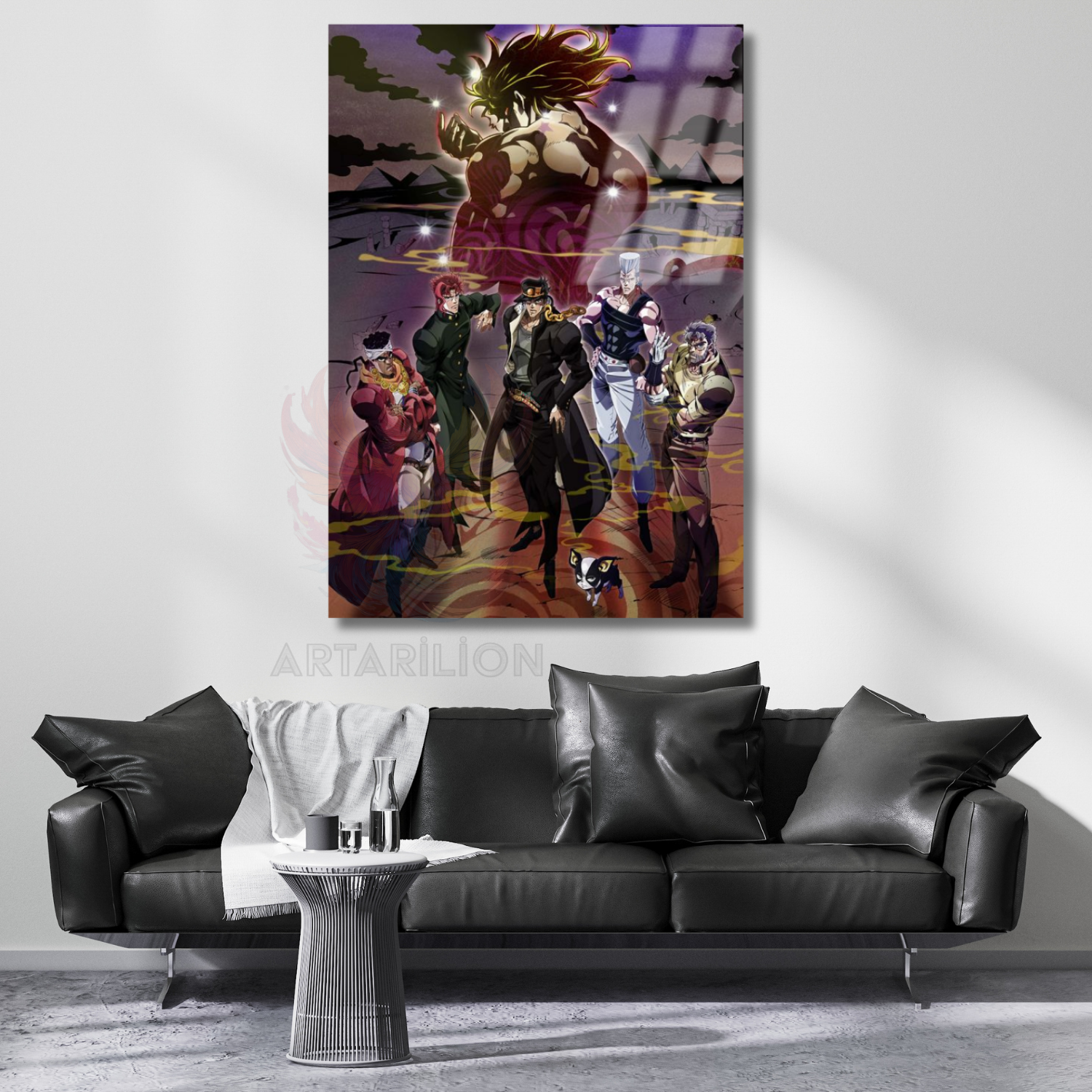 Anime Jojo Temalı Dijital Baskı Oyuncu Odası Cam Tablo