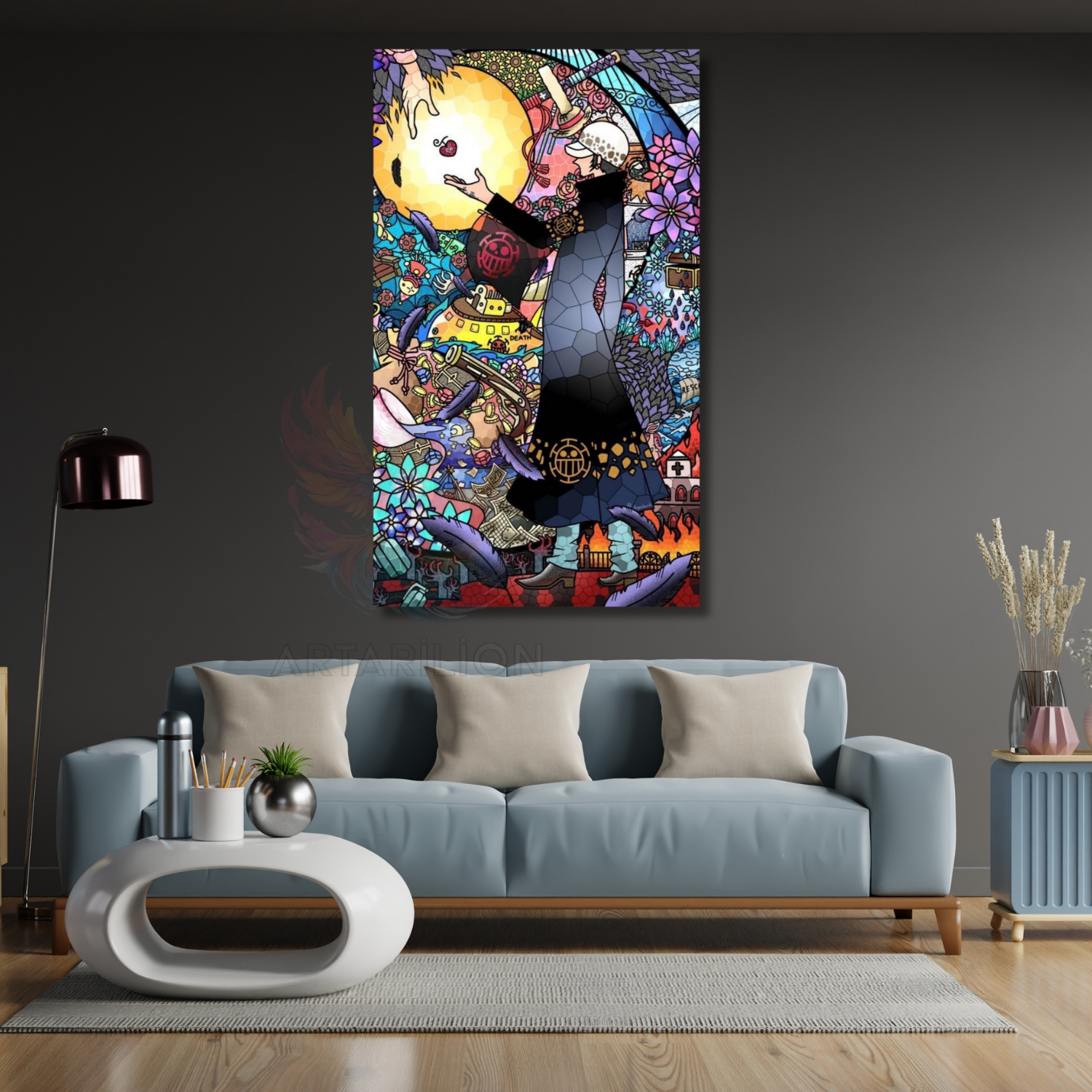 Anime Law One Piece Temalı Dijital Baskı Oyuncu Odası Kanvas Tablo