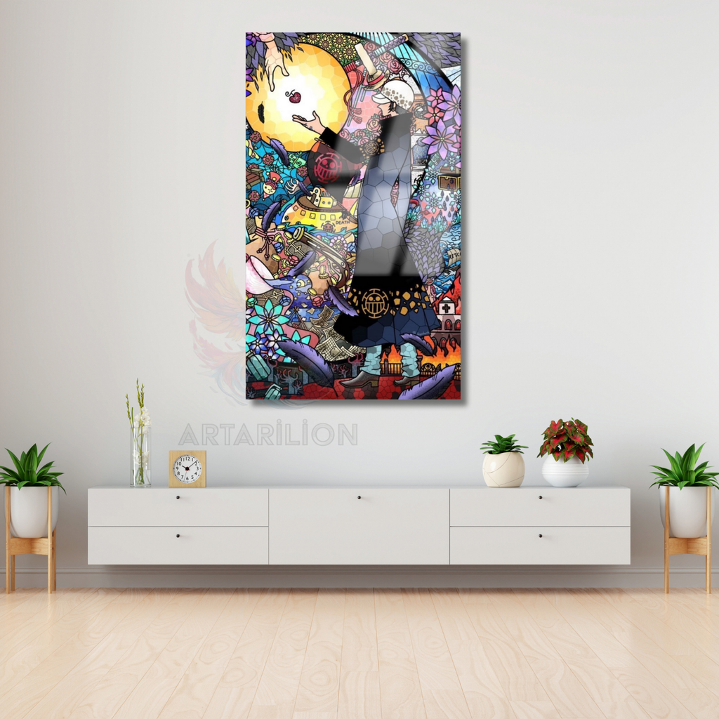 Glass Anime Painting Law One Piece Themed Digital Print Glass Painting Gamer Room Painting