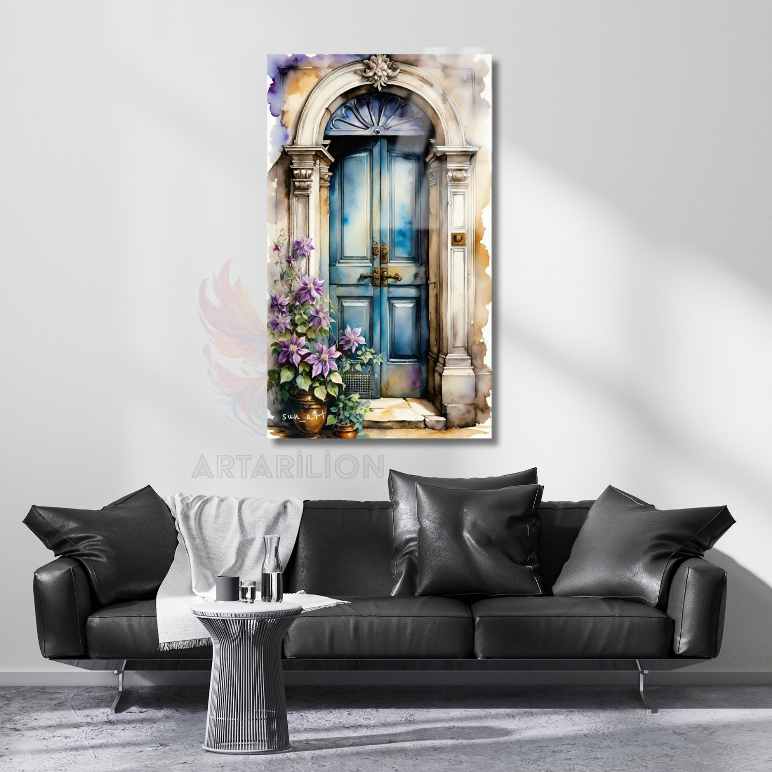 Glass Landscape Flowers and Door HD Digital Print Painting Living Room Painting
