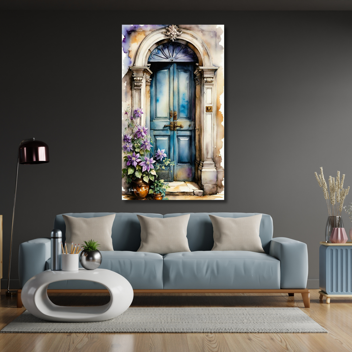 Canvas Landscape Flowers and Door HD Digital Print Painting Living Room Painting