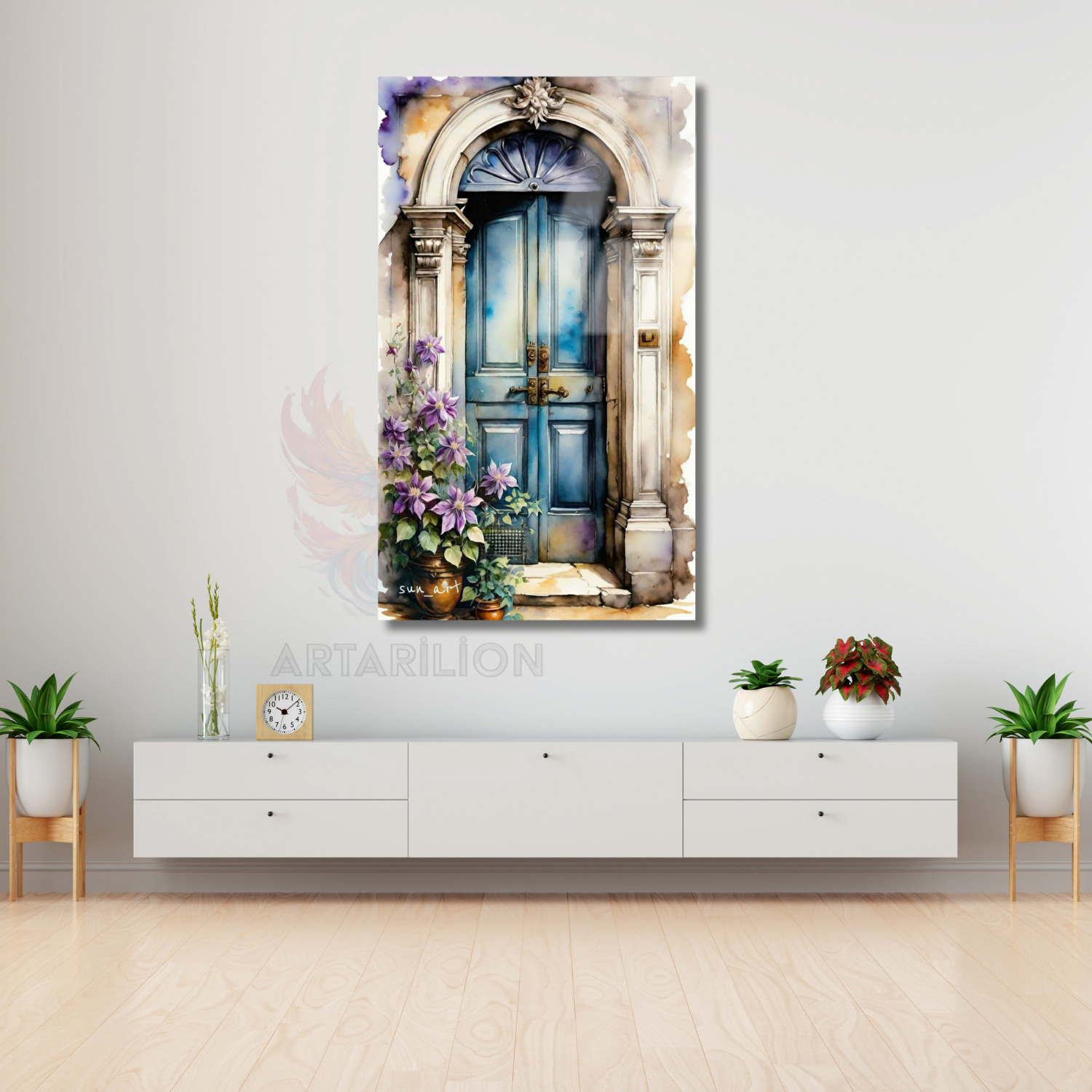 Glass Landscape Flowers and Door HD Digital Print Painting Living Room Painting