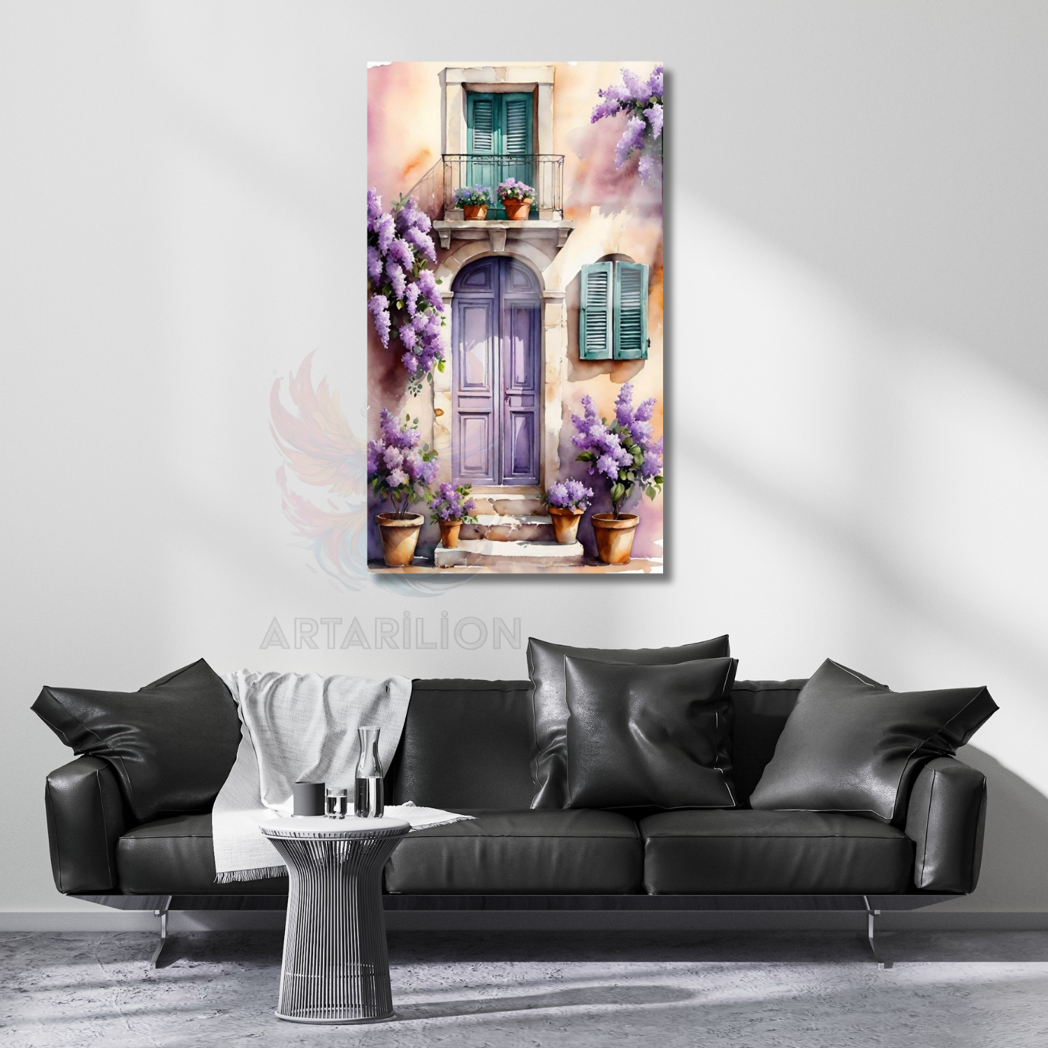 Glass Landscape Purple Door Flowers Glass HD Digital Print Painting Living Room Painting