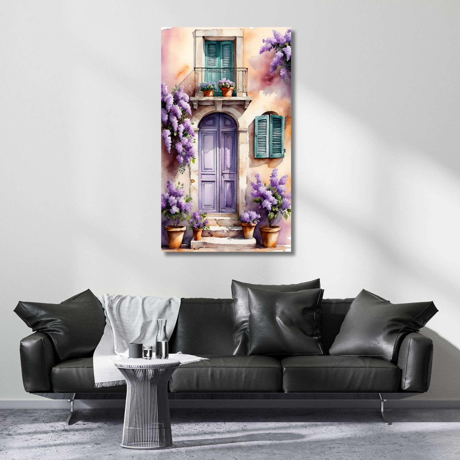 Canvas Landscape Purple Door Flowers Canvas HD Digital Print Painting Living Room Painting