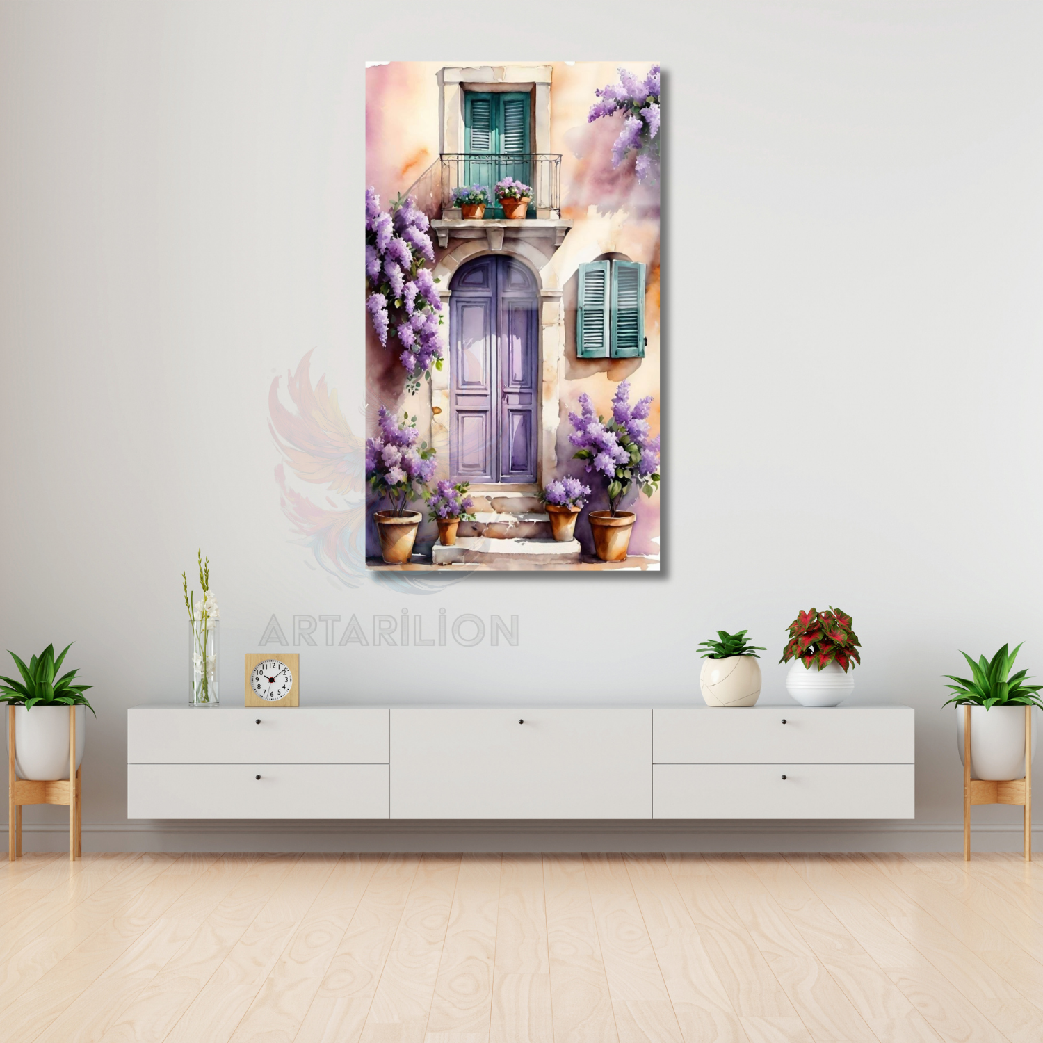 Glass Landscape Purple Door Flowers Glass HD Digital Print Painting Living Room Painting