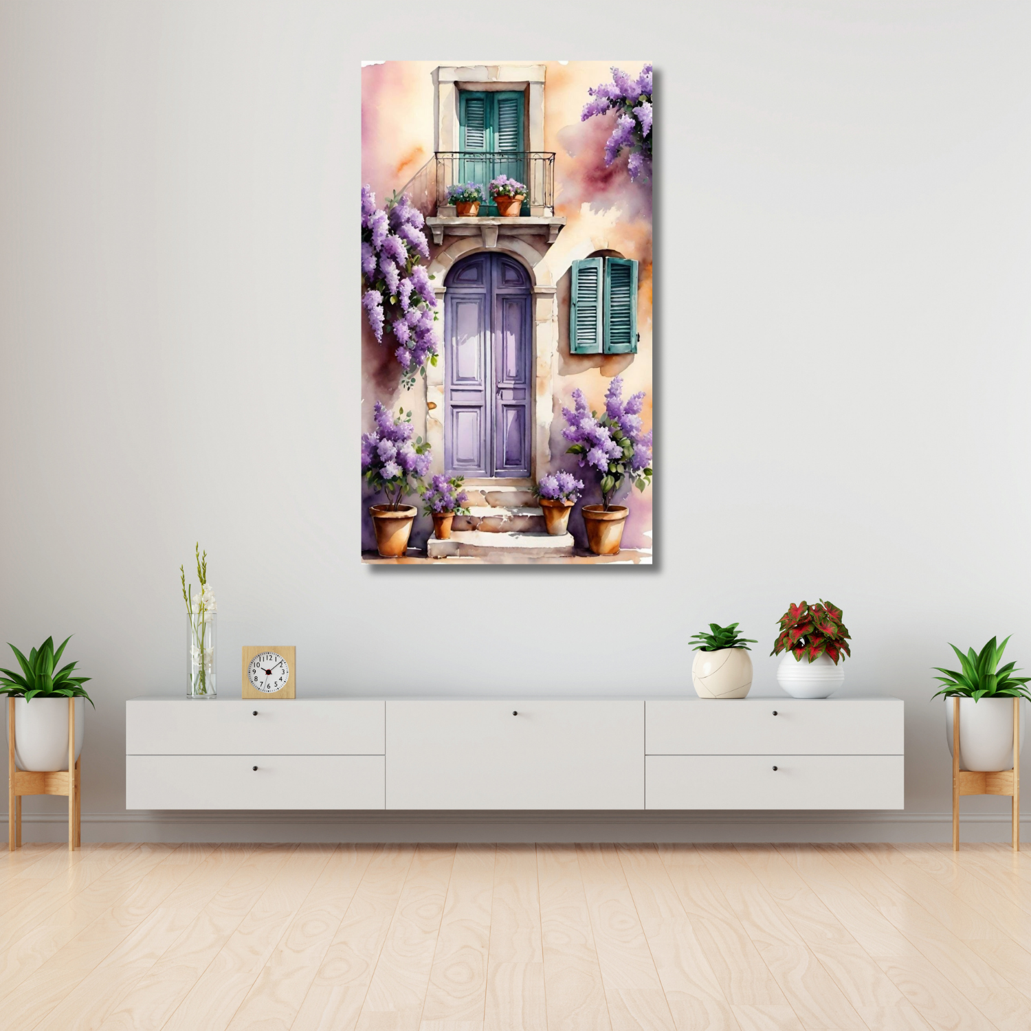 Canvas Landscape Purple Door Flowers Canvas HD Digital Print Painting Living Room Painting