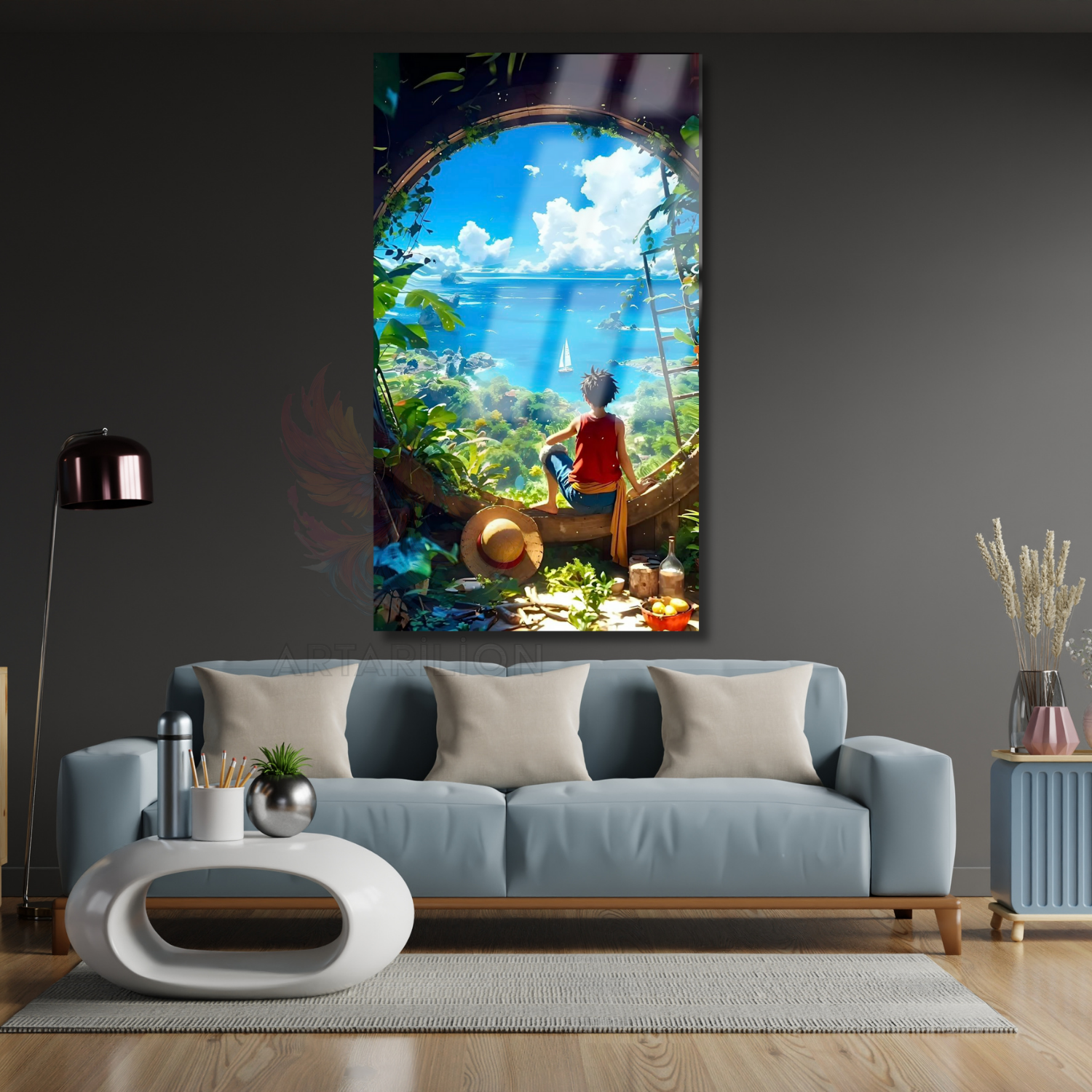 Glass Anime Painting One Piece Glass HD Digital Print Painting Living Room Painting