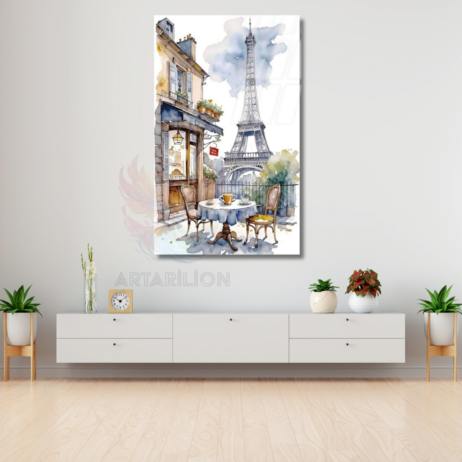 Watercolor Looking Glass Paris Eiffel Tower Painting Glass Painting