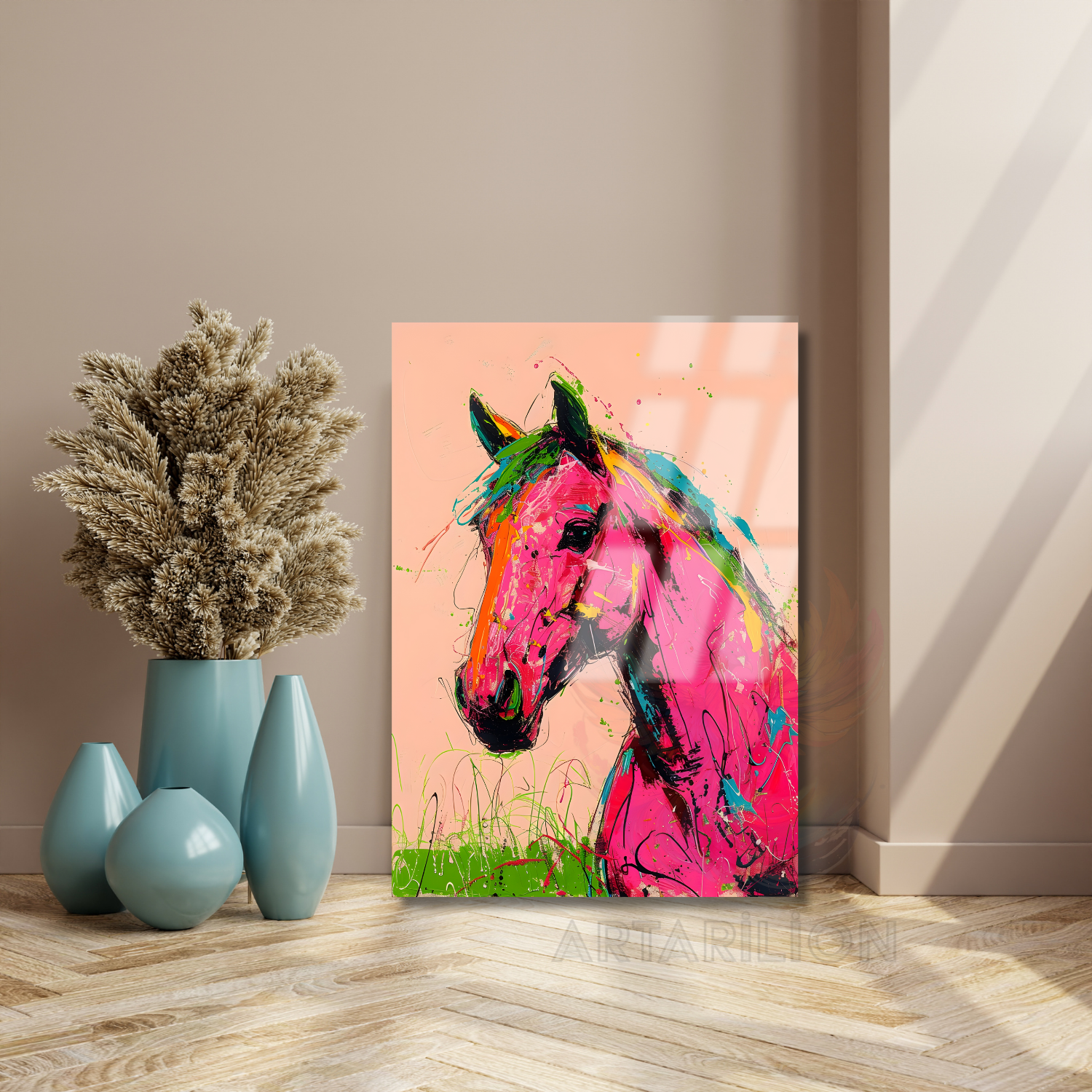 Pembe At Kırılmaz Cam Tablo