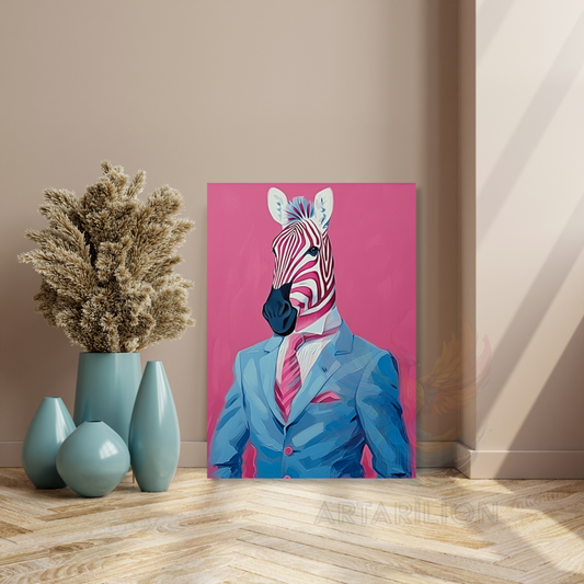 Takım Elbesili Zebra Kanvas Tablo Modern Duvar Tablosu Ev Dekoru