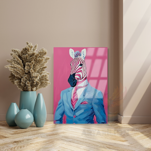 Takım Elbesili Zebra Kırılmaz Cam Tablo Modern Duvar Tablosu Ev Dekoru