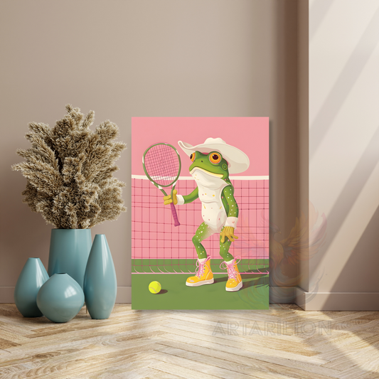 Tenis Oynayan Kurbağa Kanvas Tablo Modern Ev Dekoru Salon Tablosu