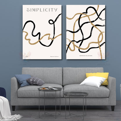 Dikey 2'li Kanvas Tablo Seti Minimalist Bohem Tablo Line Art Çizgiler Modern Ev Tablosu Ev Ofis Hediyesi