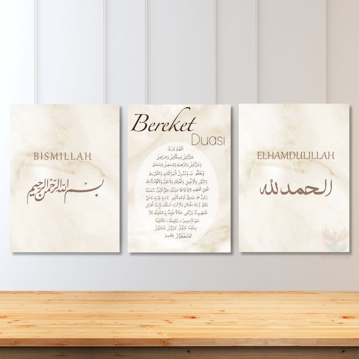 Bismillah Elhamdülillah Bereket Duası Dini Manevi Dikey 3'lü Kanvas Tablo Seti