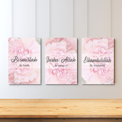 Vertical Set of 3 Canvas Paintings - Bismillah Inshallah Alhamdulillah - Religious, Spiritual, Islamic Painting