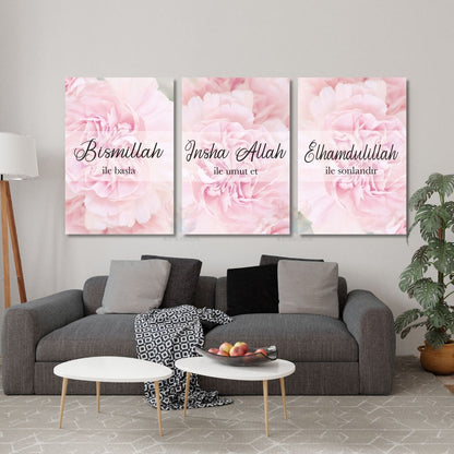 Vertical Set of 3 Canvas Paintings - Bismillah Inshallah Alhamdulillah - Religious, Spiritual, Islamic Painting