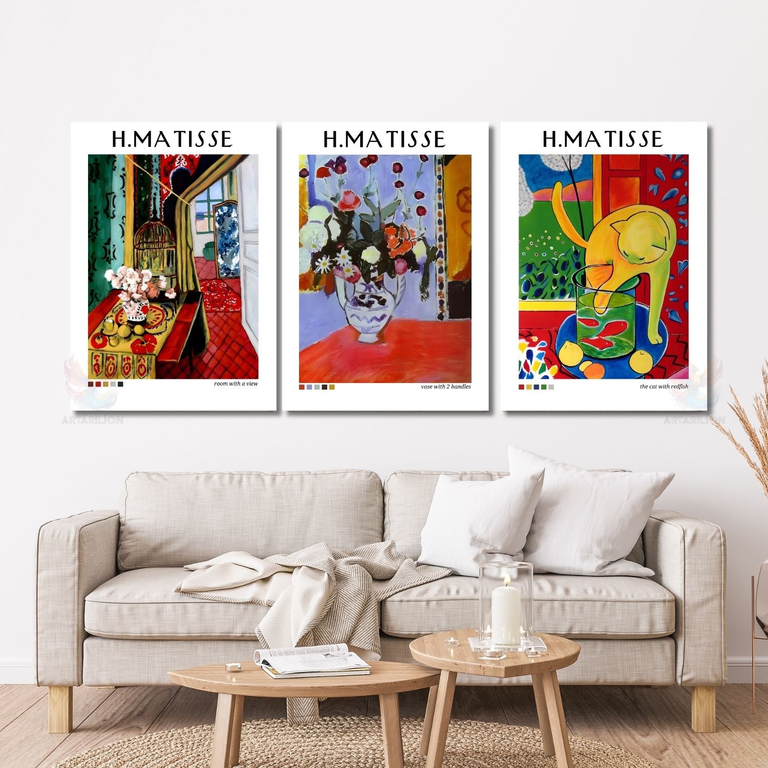 Henri Matisse Dikey 3'lü Kanvas Tablo Seti
