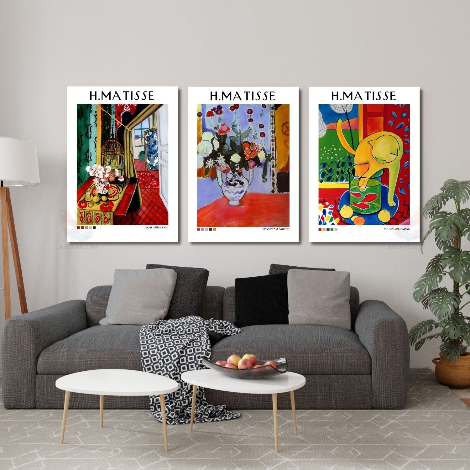 Henri Matisse Dikey 3'lü Kanvas Tablo Seti