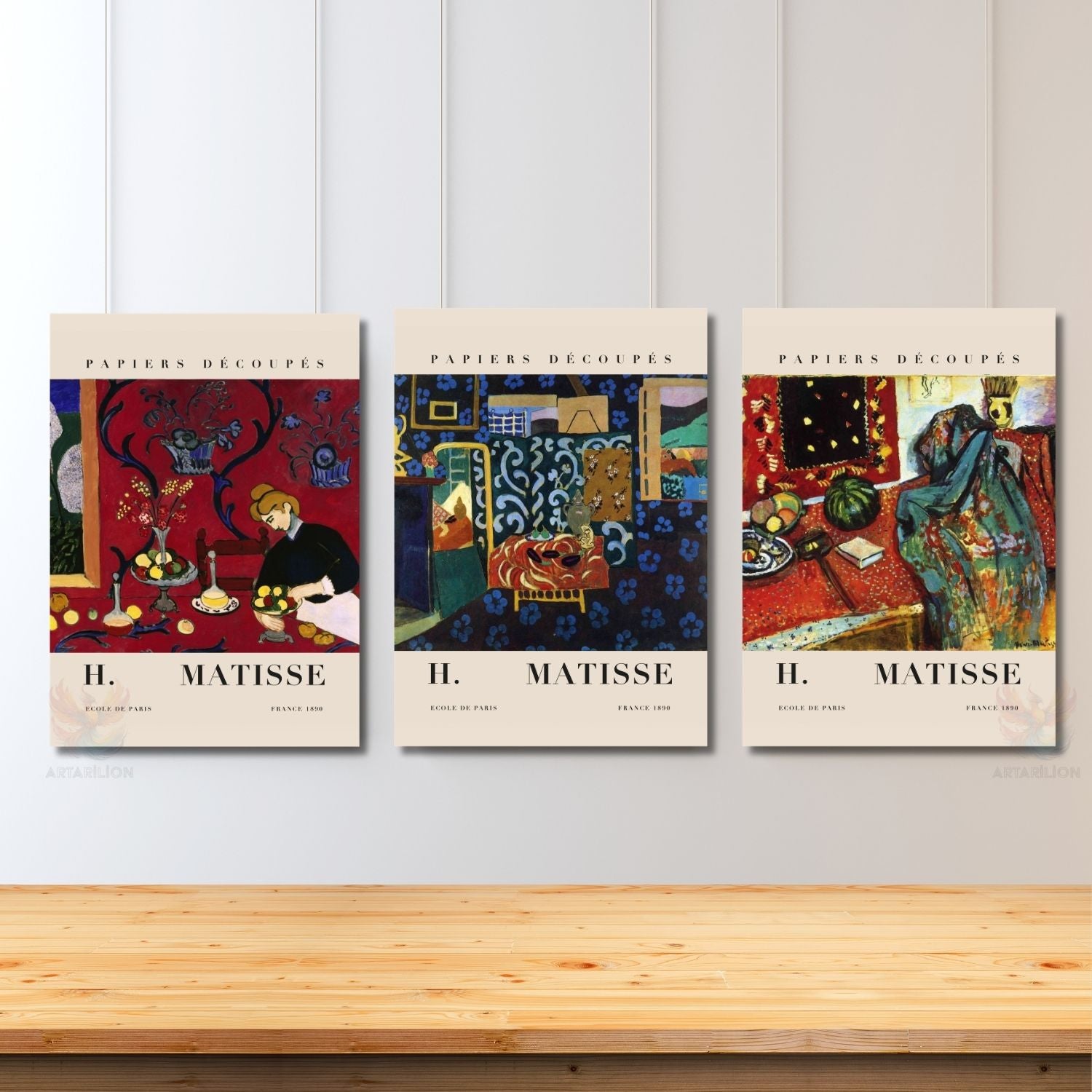 Henri Matisse Dikey 3'lü Kanvas Tablo Seti
