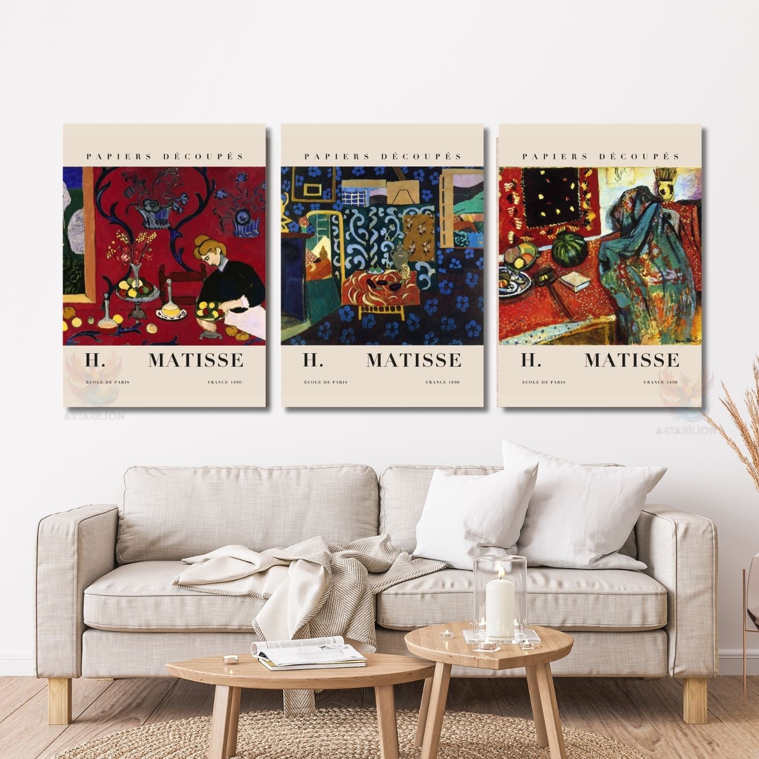 Henri Matisse Dikey 3'lü Kanvas Tablo Seti