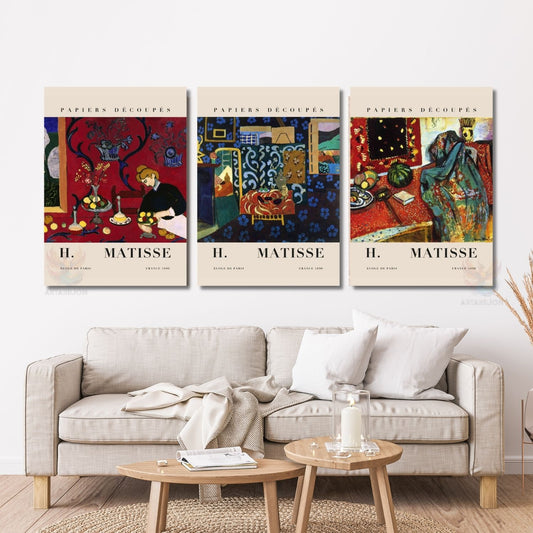 Dikey 3'lü Kanvas Tablo Seti Henri Matisse Salon Ofis Ev Tablosu Yeni Ev Ofis Hediyesi Duvar Tablosu