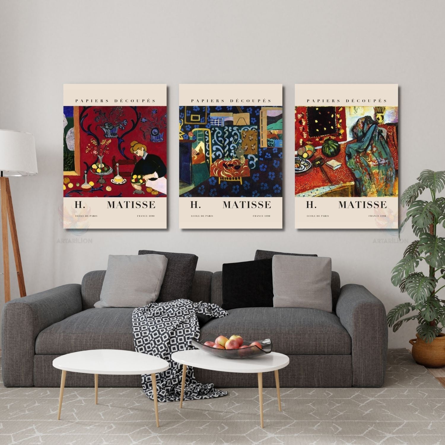 Henri Matisse Dikey 3'lü Kanvas Tablo Seti