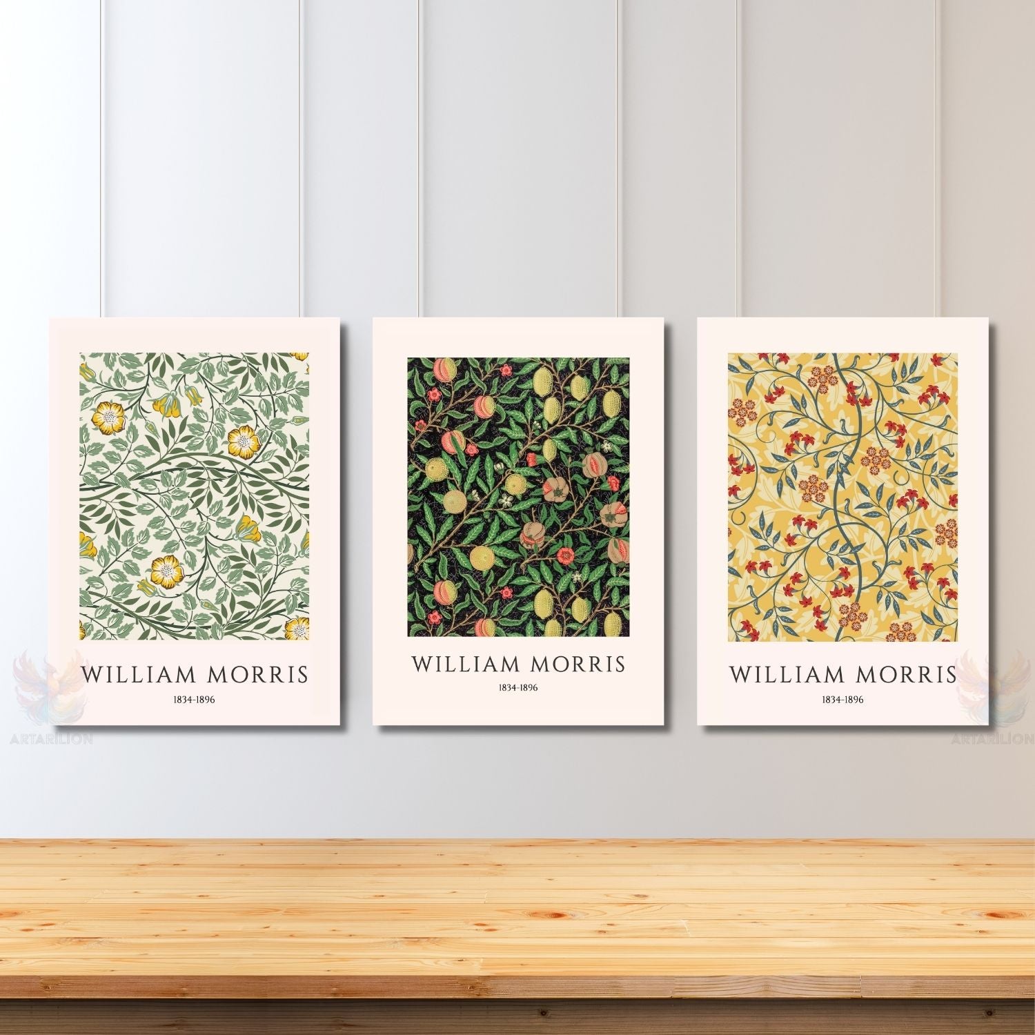 William Morris Klasik Dikey 3'lü Kanvas Tablo Seti
