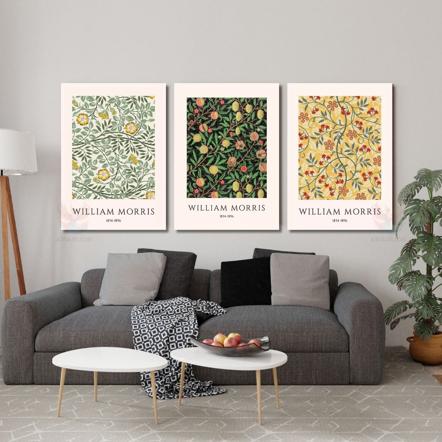 William Morris Klasik Dikey 3'lü Kanvas Tablo Seti