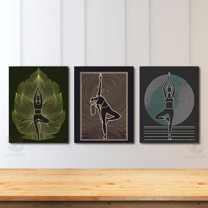 Dikey 3'lü Kanvas Tablo Yoga Pozları Pilates Stüdyo Gym Spor Salonu Duvar Dekoru