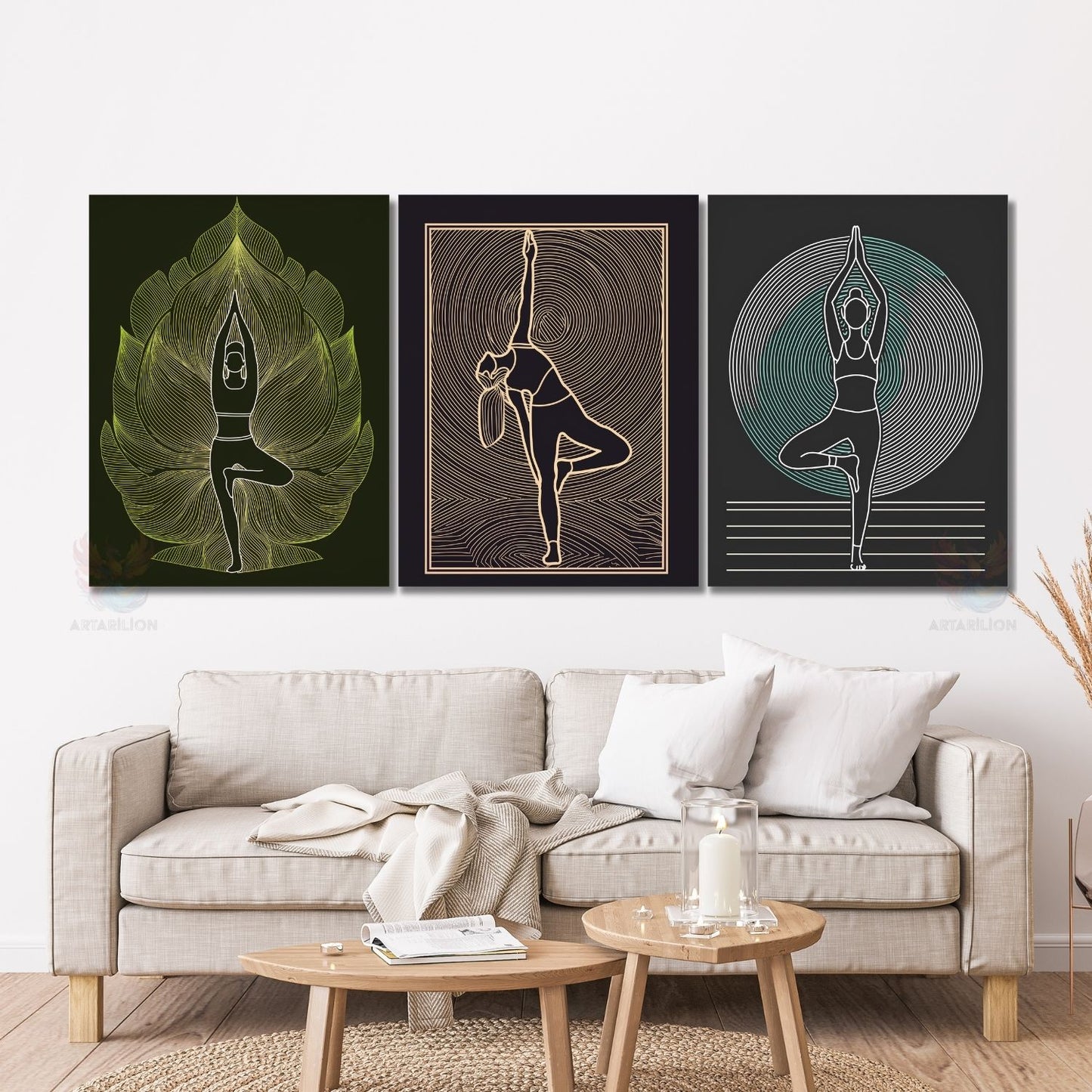 Dikey 3'lü Kanvas Tablo Yoga Pozları Pilates Stüdyo Gym Spor Salonu Duvar Dekoru