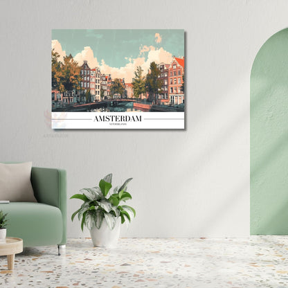 Yatay Kanvas Tablo Salon Tablosu Amsterdam Hollanda Kanvas Duvar Tablosu Ev Ofis Tablosu