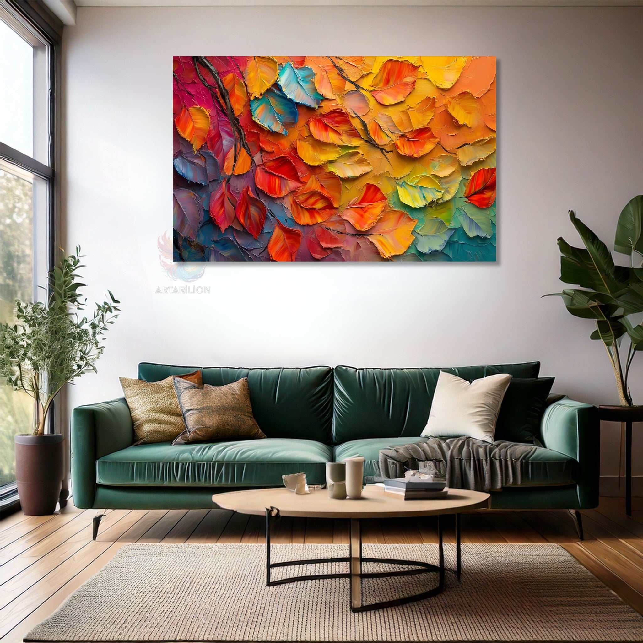 Canvas Vertical Wall Art, Canvas Autumn Leaves, 6 Home Office Living Room Modern Wall Art