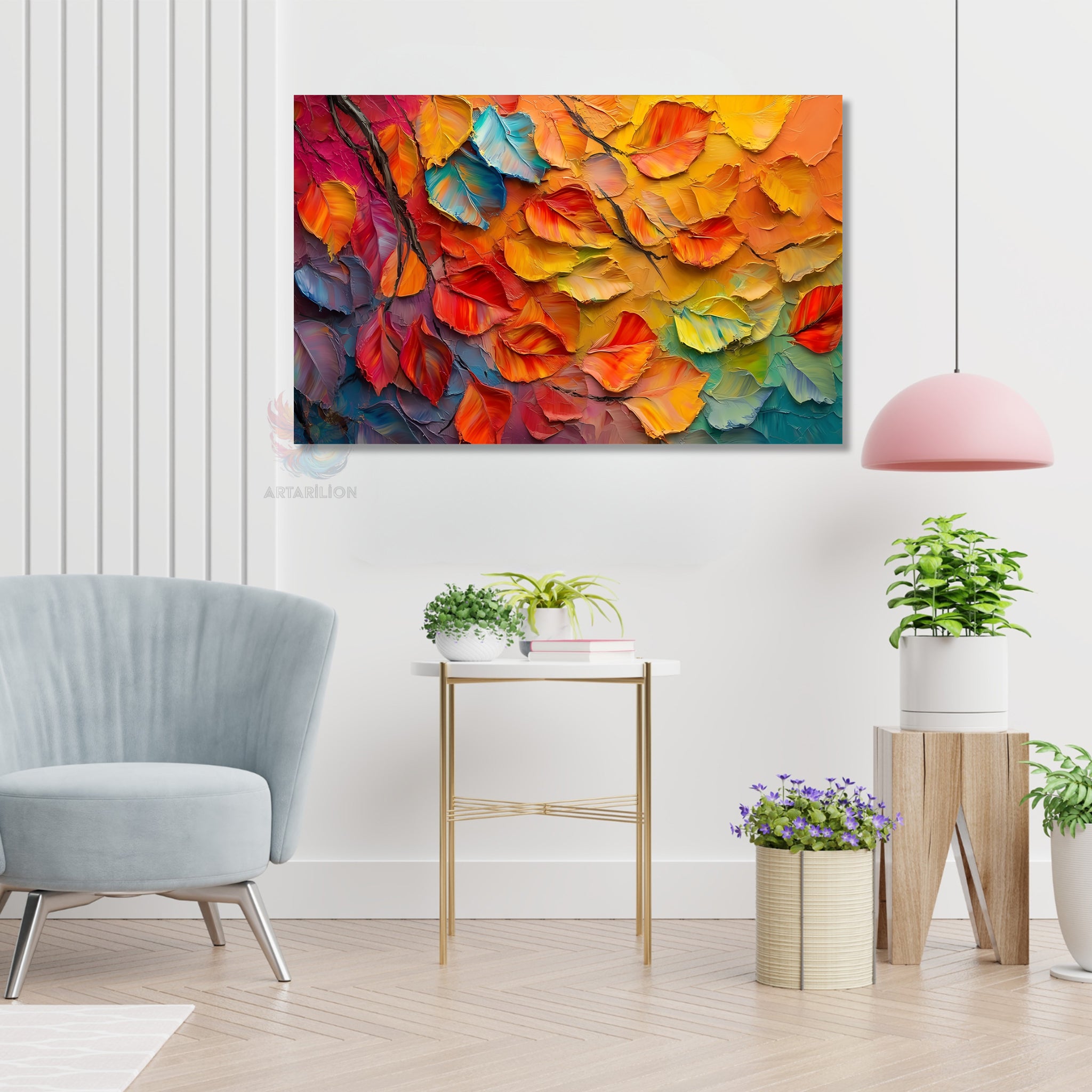 Canvas Vertical Wall Art, Canvas Autumn Leaves, 6 Home Office Living Room Modern Wall Art