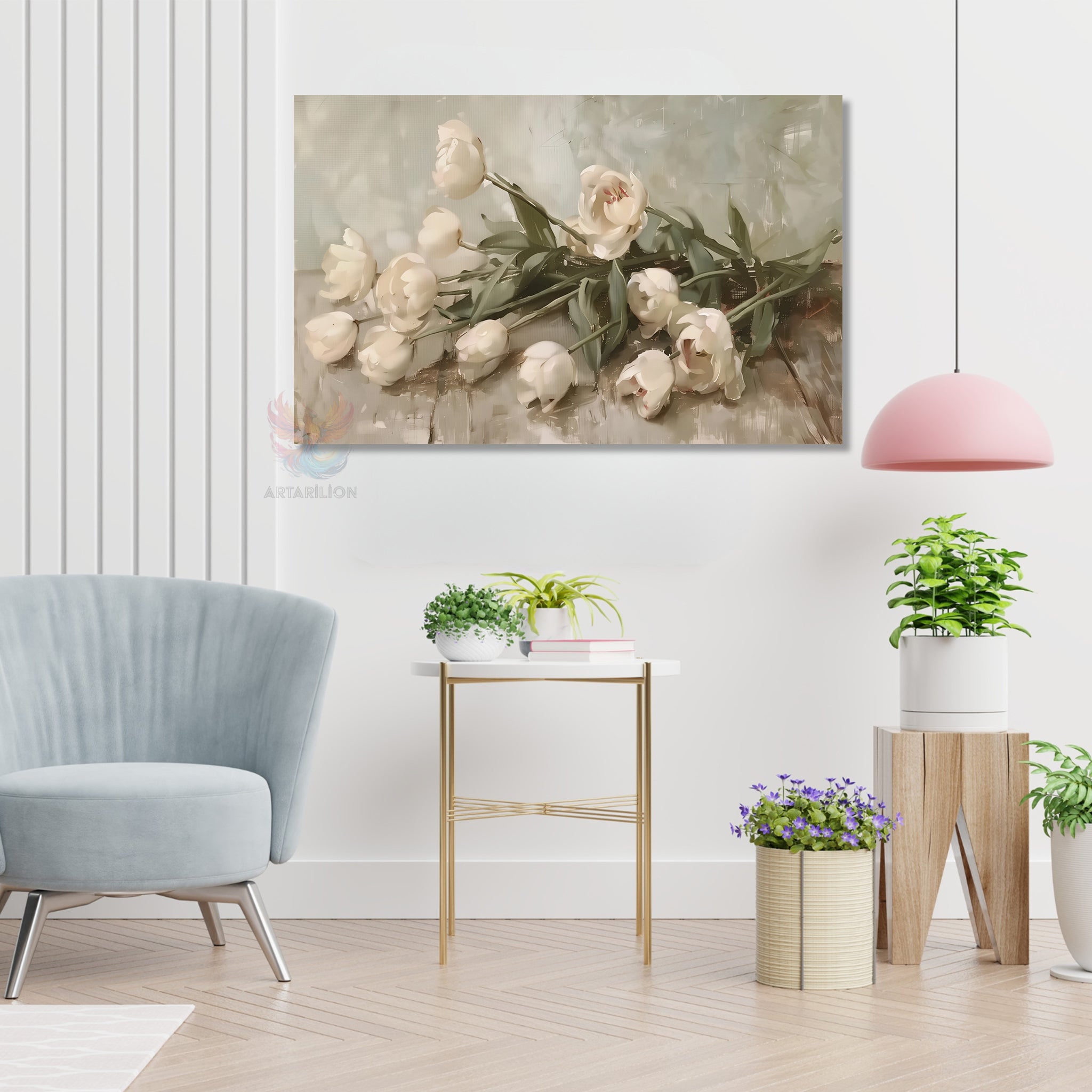 Soyut Çiçek Sanatı Modern Özgün Dikey Kanvas Tablo