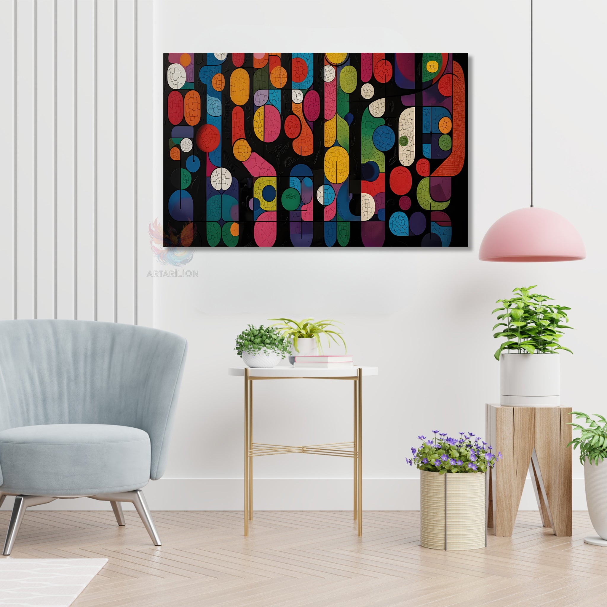 Soyut Geometrik Sanat Modern Zarif Dikey Kanvas Tablo