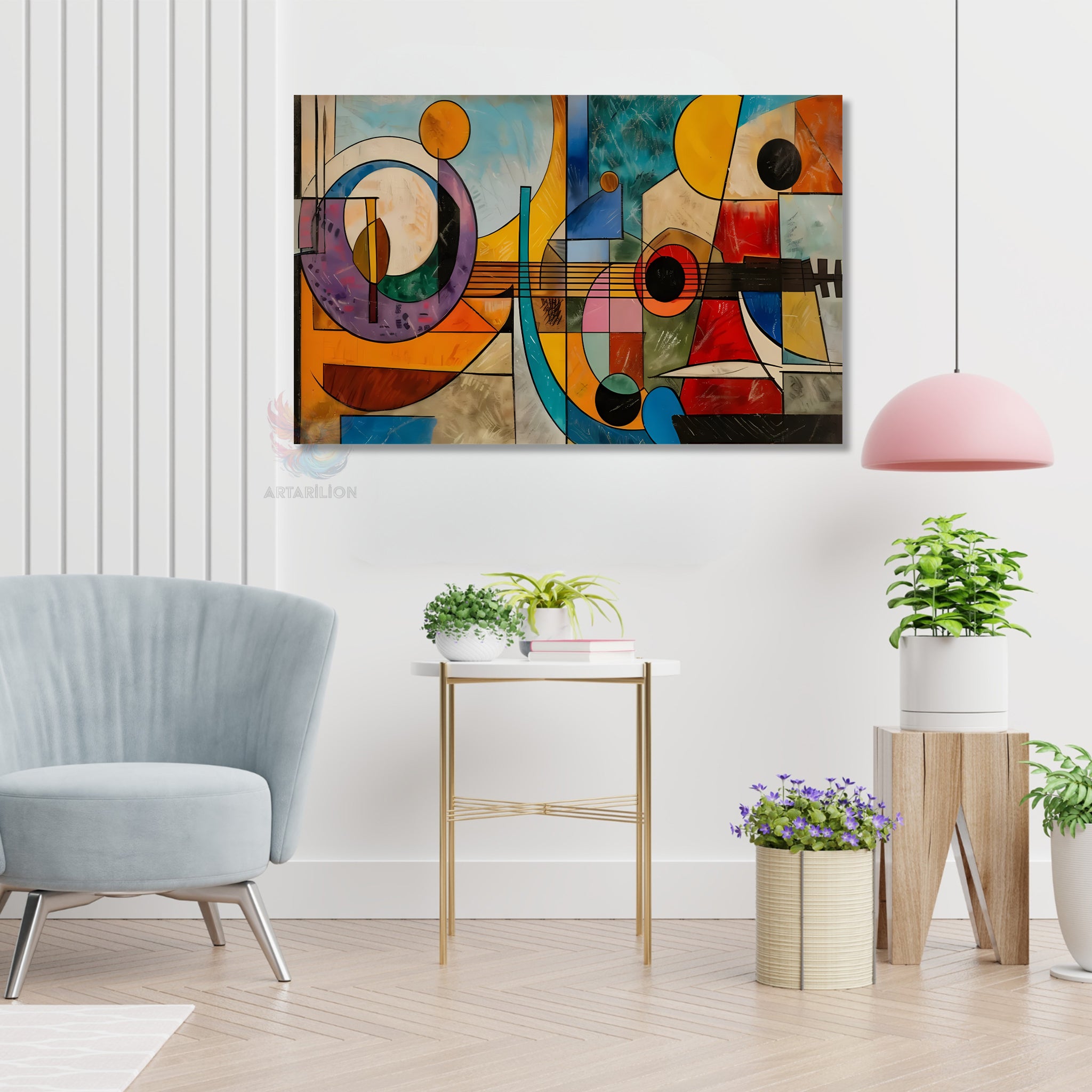 Soyut Geometrik Sanat Modern Dikey Kanvas Tablo