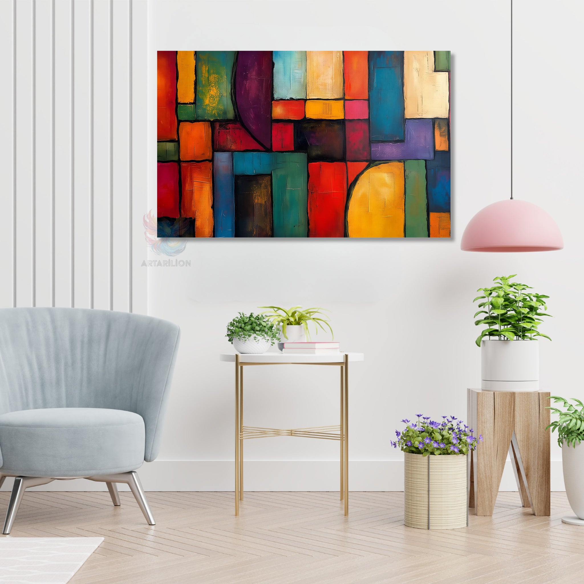 Soyut Geometrik Sanat Modern Seçkin Dikey Kanvas Tablo