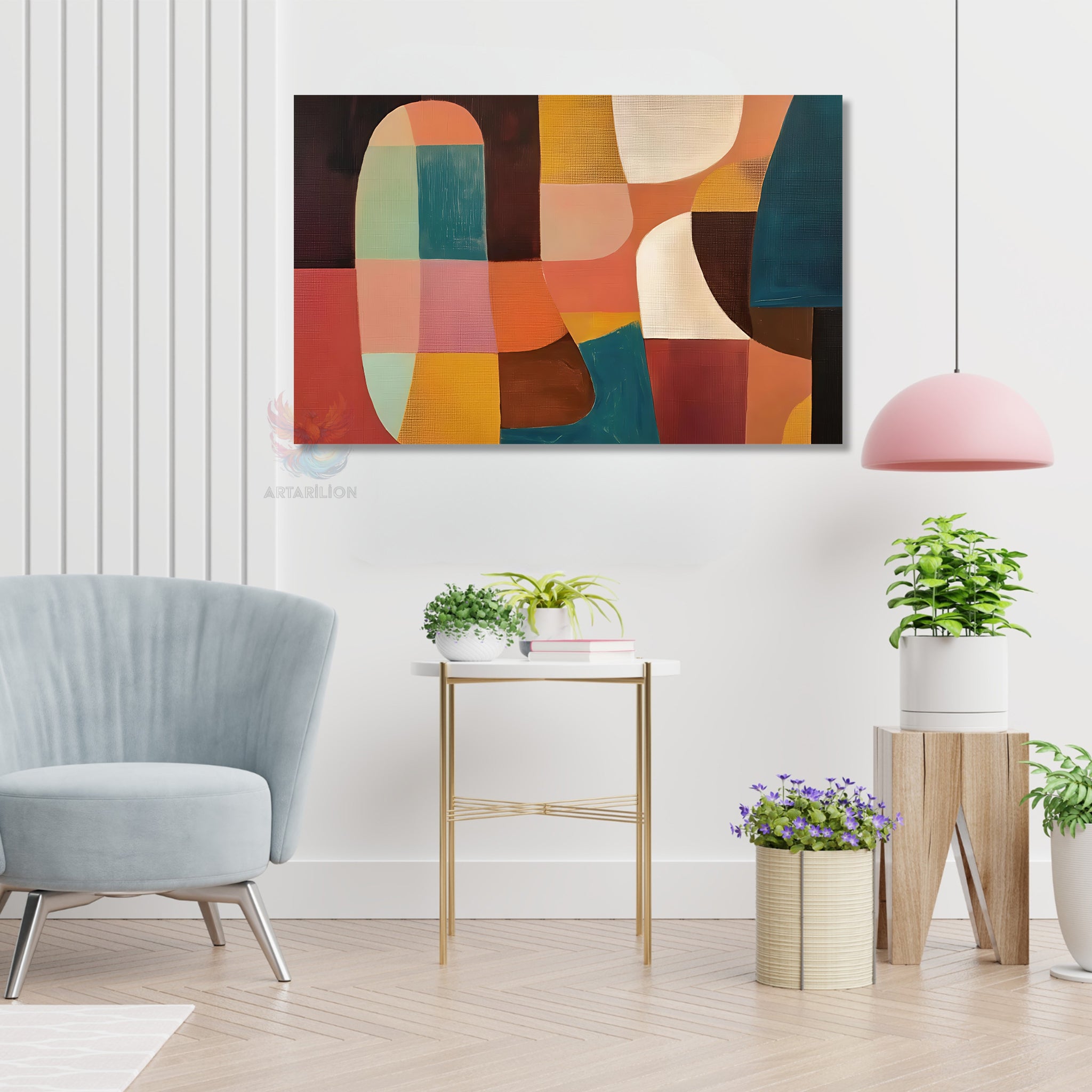 Soyut Geometrik Sanat Modern Dekoratif Dikey Kanvas Tablo