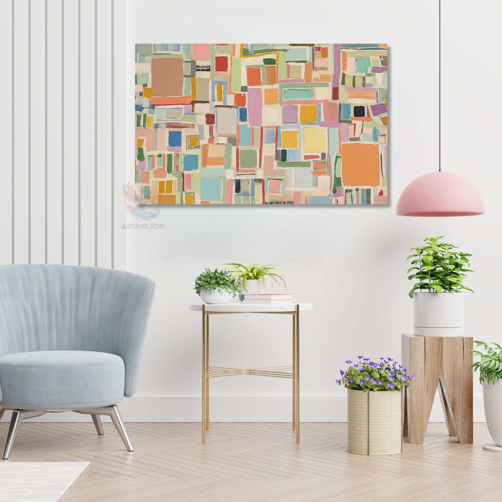 Soyut Geometrik Sanat Modern Sanatsal Dikey Kanvas Tablo