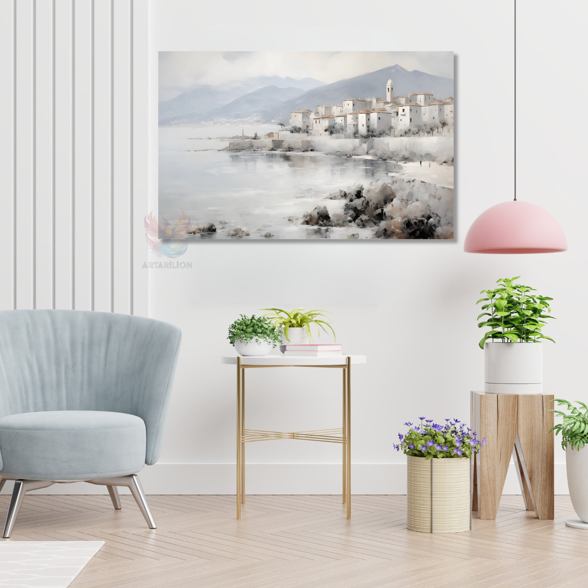 Soyut Kıyı Manzarası Modern Dikey Kanvas Tablo