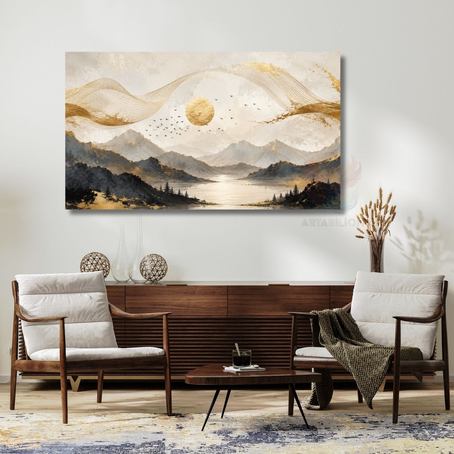 Toprak Tonları Doğa Gökyüzü Manzarası Modern Minimal Yatay Kanvas Tablo