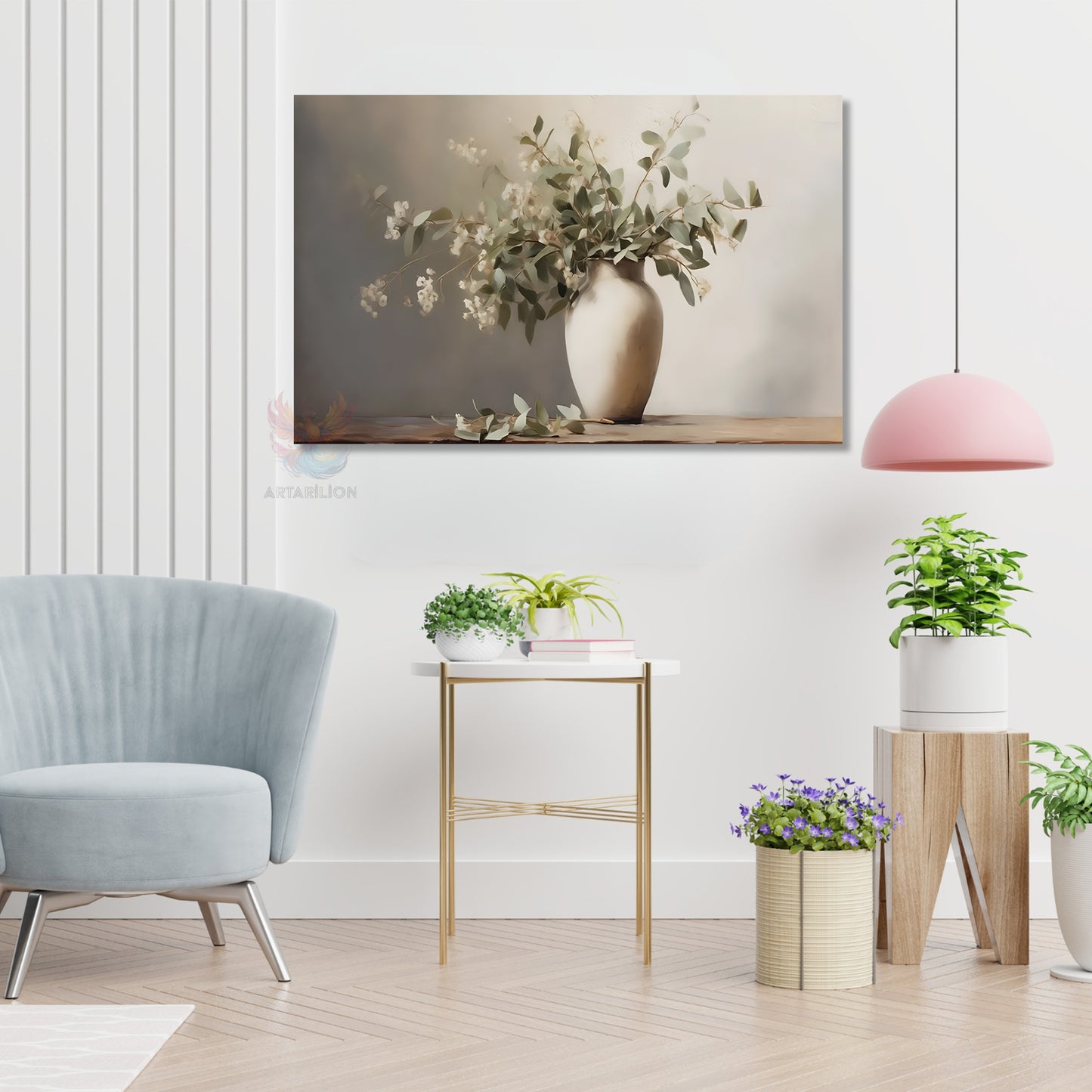 Kanvas Dikey Duvar Tablosu Kanvas Vazoda Cicekler2 Ev Ofis Salon Modern Duvar Tablosu