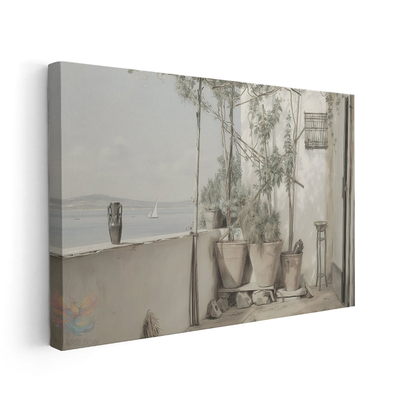 Vintage Balkon Manzarası Modern Dikey Kanvas Tablo