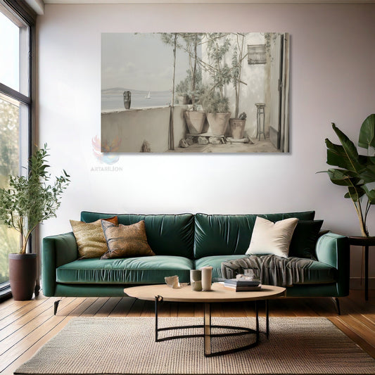 Kanvas Dikey Duvar Tablosu Kanvas Vintage Balkon Manzarasi Ev Ofis Salon Modern Duvar Tablosu