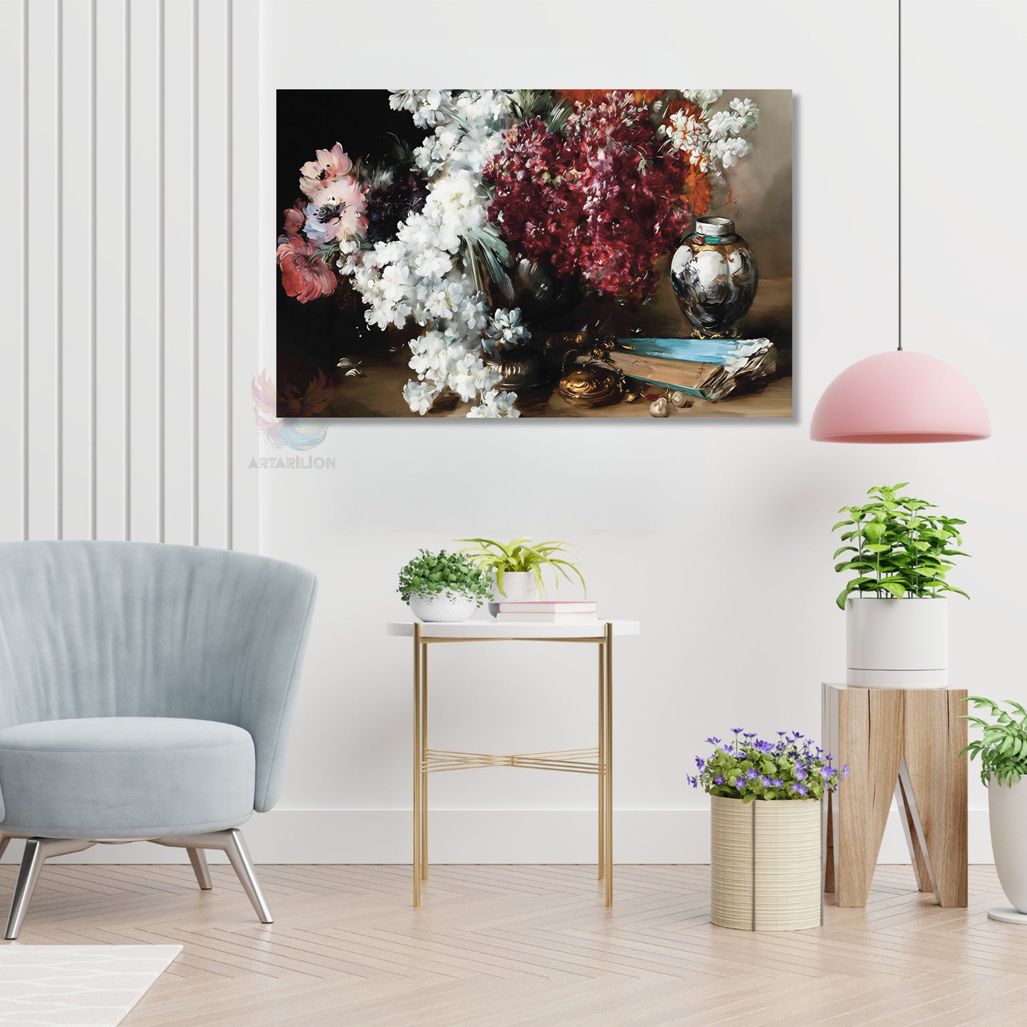 Kanvas Dikey Duvar Tablosu Kanvas Vintage Cicekler Ev Ofis Salon Modern Duvar Tablosu
