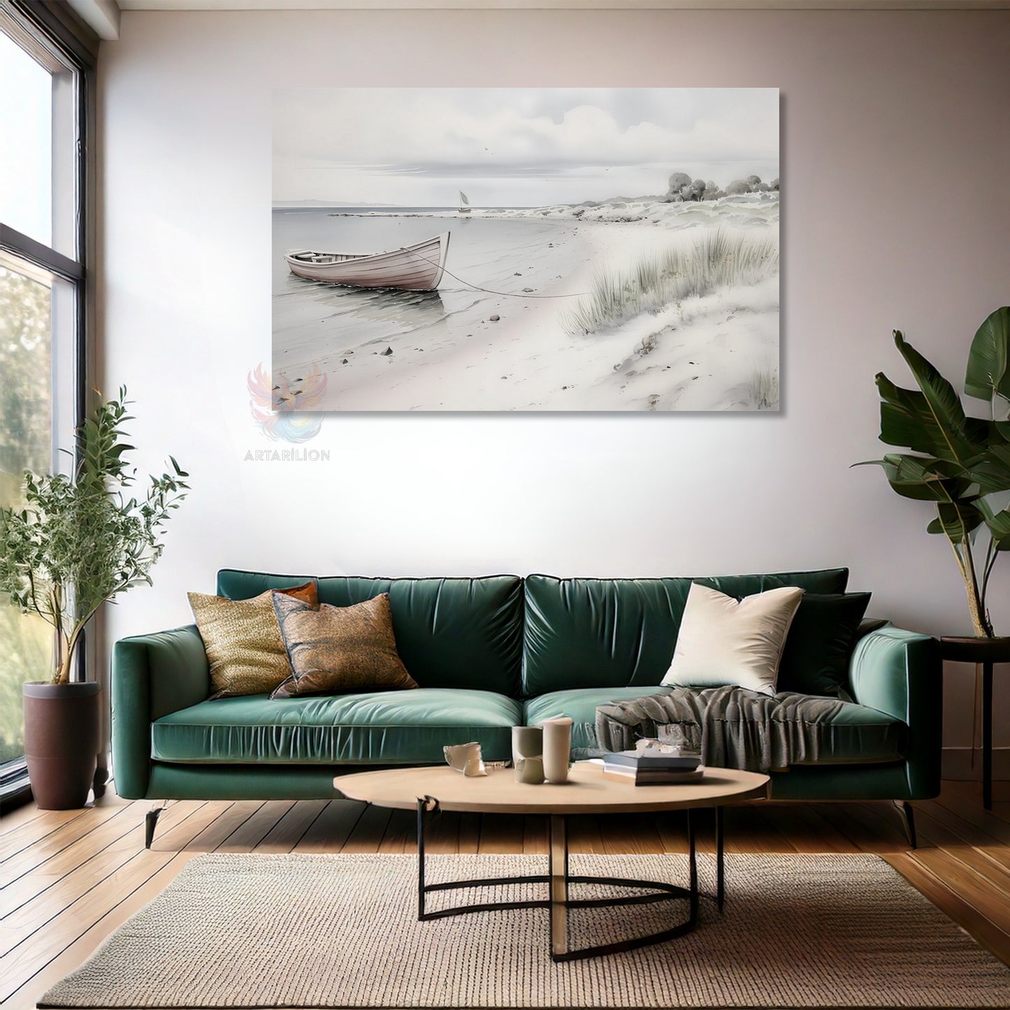 Canvas Vertical Wall Art, Vintage Canvas Coastal Landscape, Home Office Living Room Modern Wall Painting