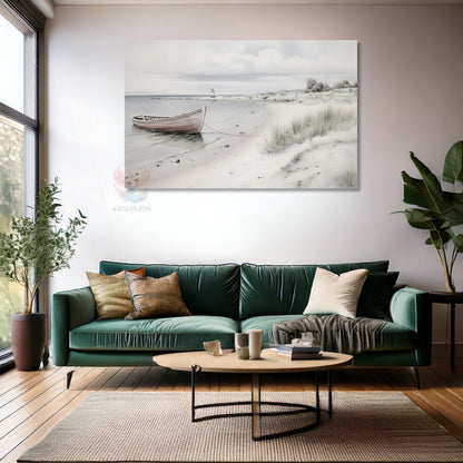 Canvas Vertical Wall Art, Vintage Canvas Coastal Landscape, Home Office Living Room Modern Wall Painting