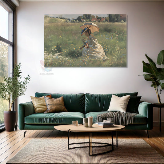 Kanvas Dikey Duvar Tablosu Kanvas Vintage Semsiyeli Kadin Ev Ofis Salon Modern Duvar Tablosu