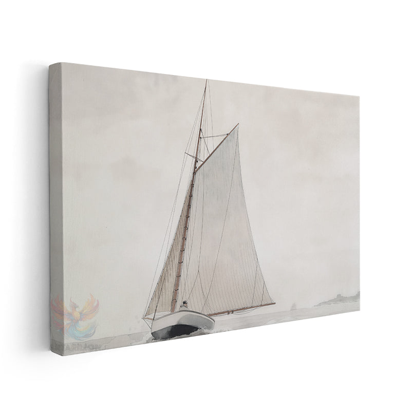 Vintage Yelkenli Modern Dikey Kanvas Tablo