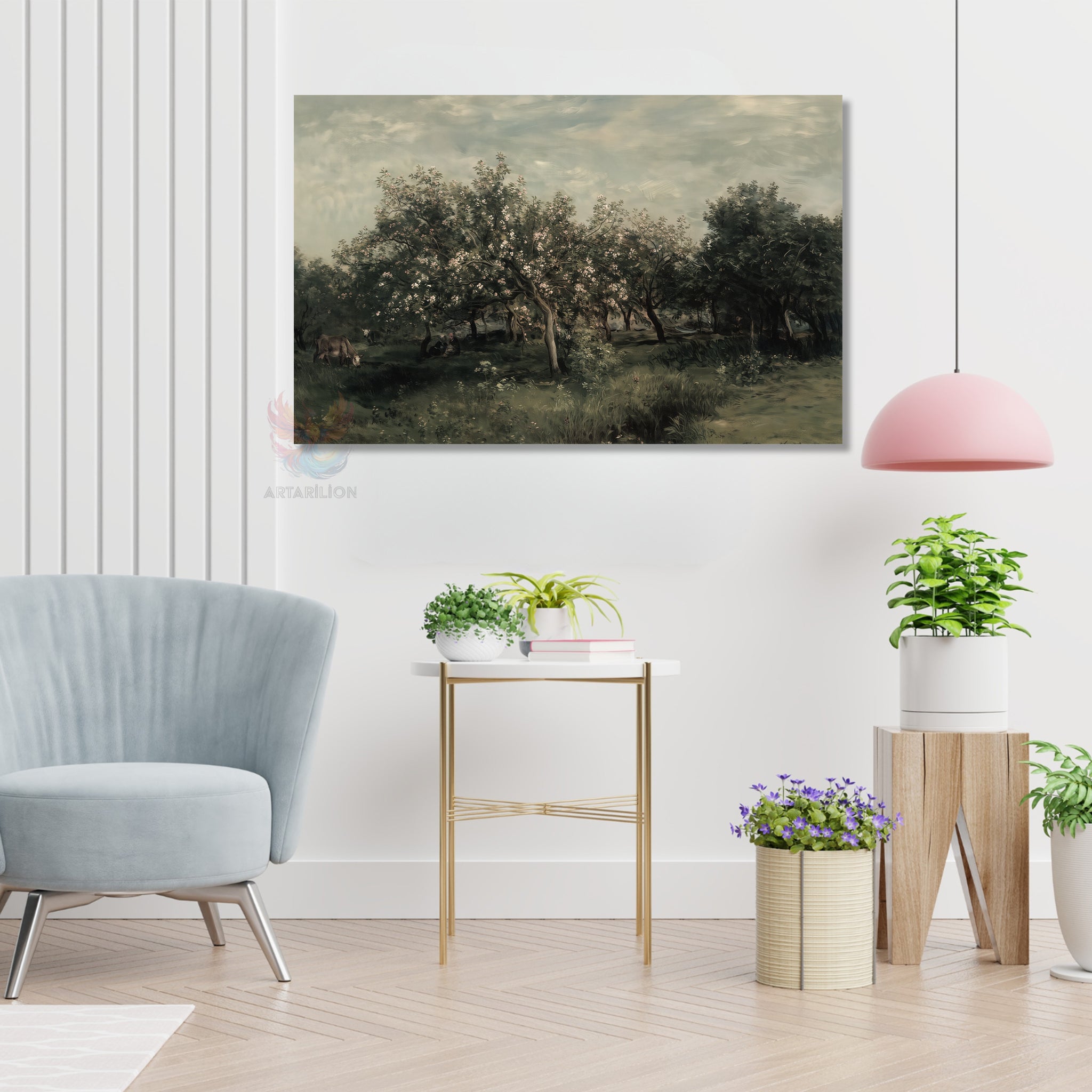 Yeşil Ağaçlar Modern Dikey Kanvas Tablo